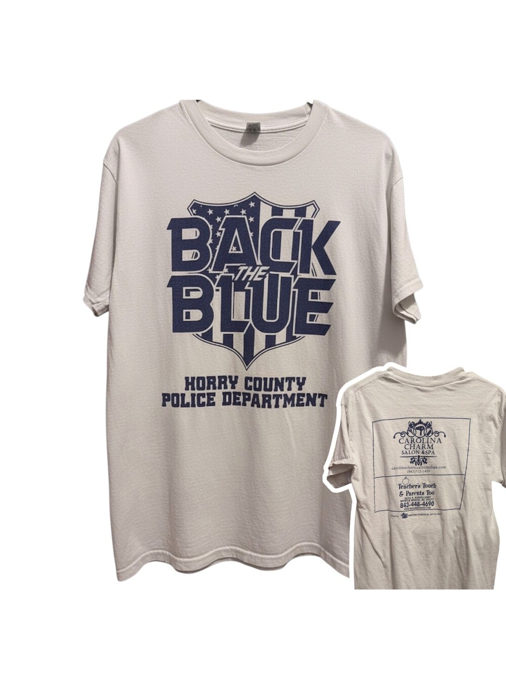 Back The Blue Horry County Police Department T-Shirt Mens M Off White 19.5x27
